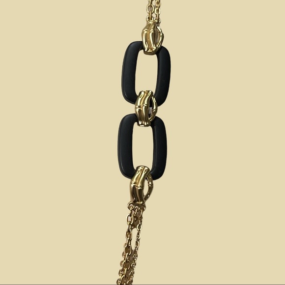 Ttahari Long Goldtone Strands Necklace with Black Accent - Picture 2 of 5